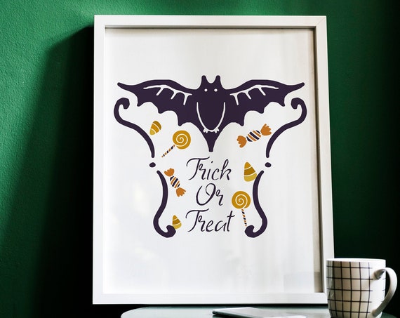 Trick Or Treat Wall Art Print Halloween Spooky Bat