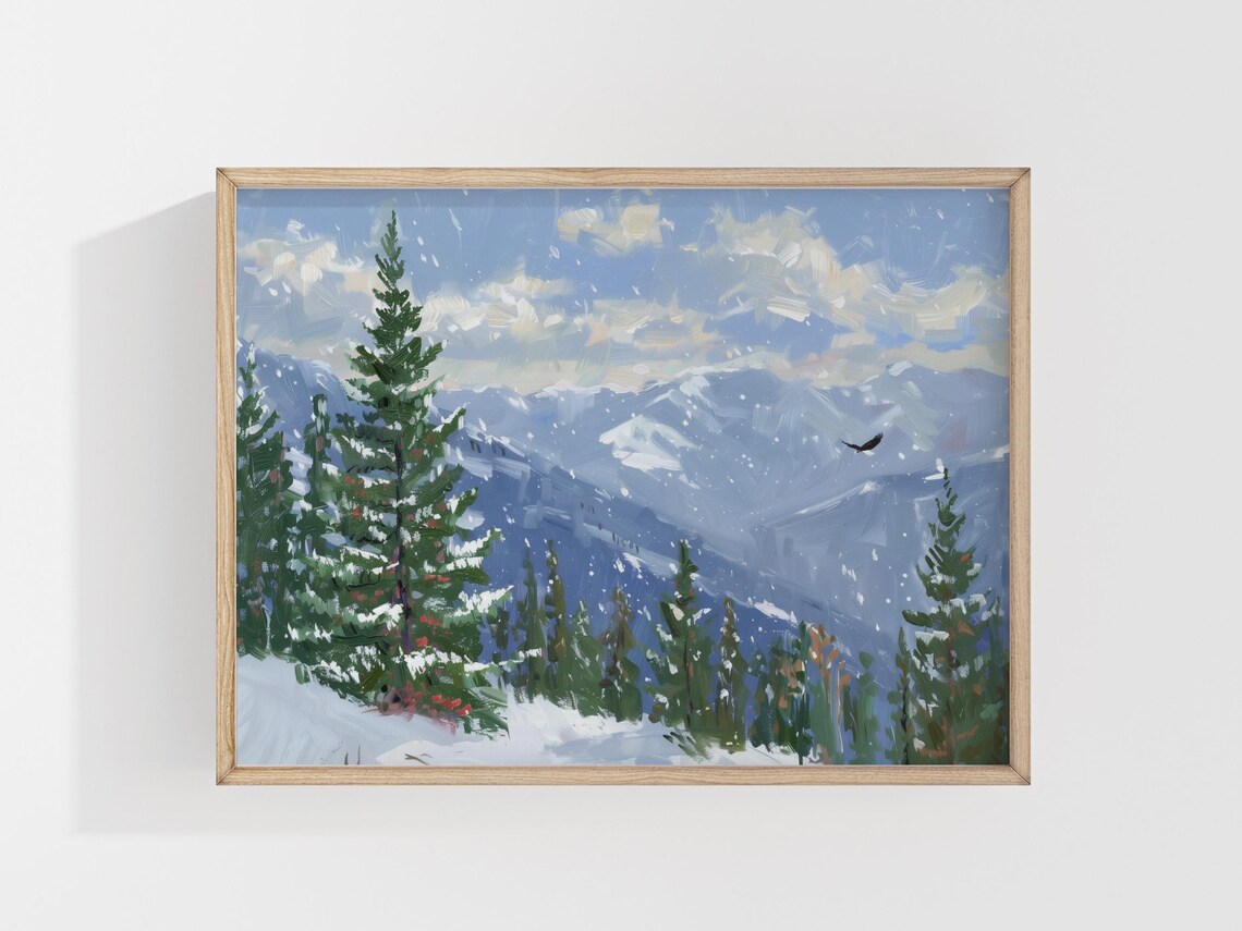 Winter Landscape Mountain Eagle Art Print