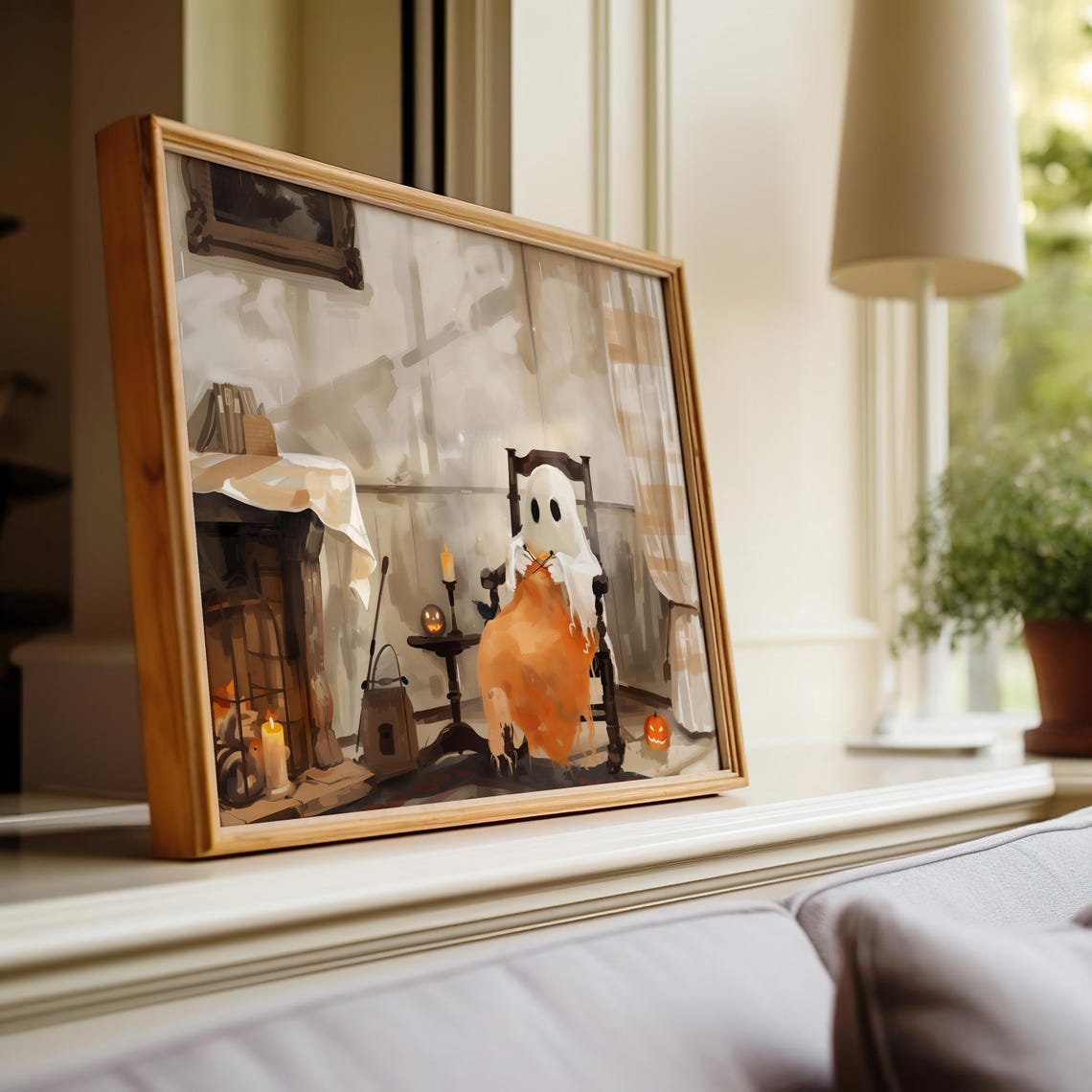 Cute Ghost Knitting Blanket Whimsical Halloween Autumn Wall Art Print - Image 2