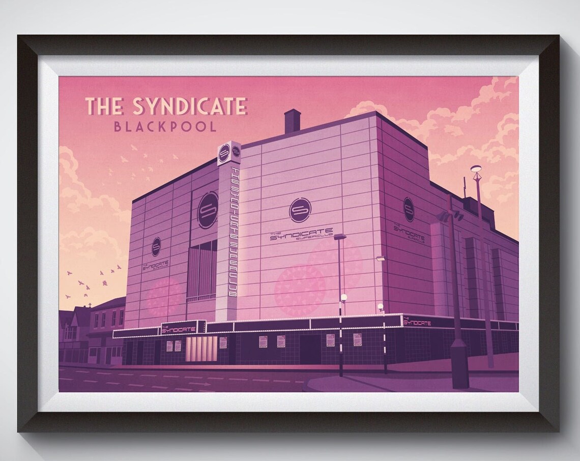 The Syndicate Blackpool Superclub Sunset Retro Venue Travel Poster