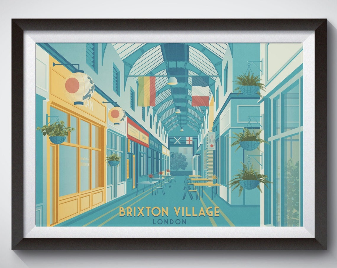 Brixton Village London Poster Market Row South London Wall Art Print Vintage Travel Poster Coldharbour Lane Academy Electric Avenue