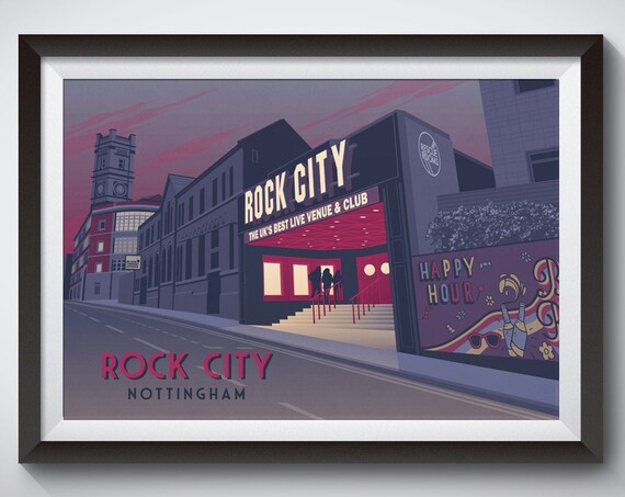 Rock City Nottingham Travel Poster, Music Venue Architecture