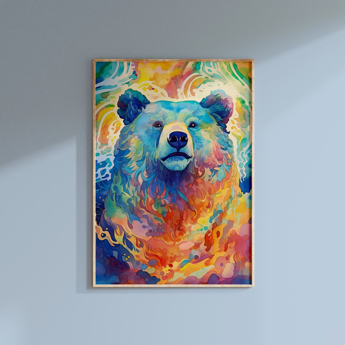 Rainbow Watercolor Bear Face Colorful Abstract Animal Poster - Image 2