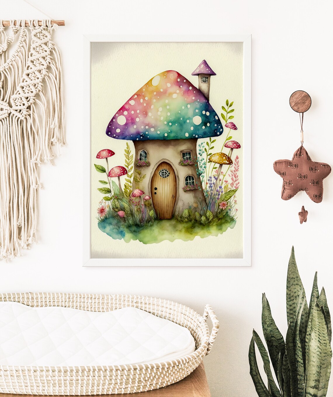 Rainbow Mushroom House Fantasy Watercolour Nursery Kids Room Poster - Image 5