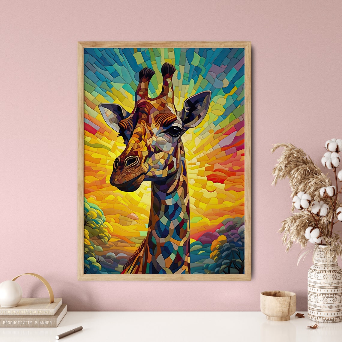 Colourful Giraffe Mosaic Stained Glass Rainbow Sunburst Poster - Image 5
