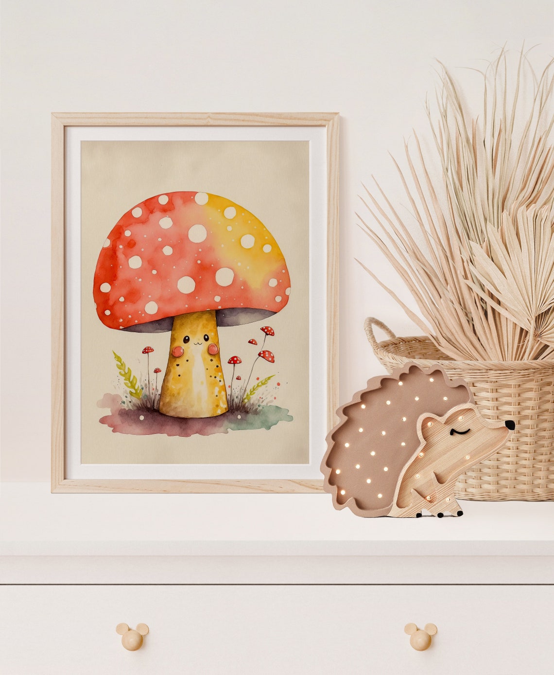 Smiling Mushroom Cute Kawaii Nursery Watercolor Style Poster - Image 5