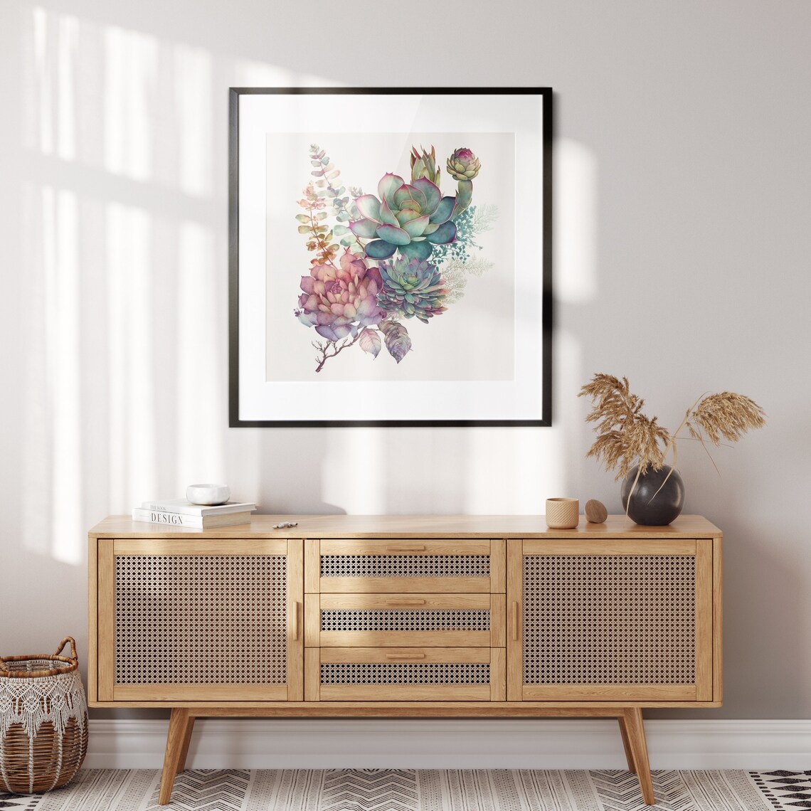 Purple Teal Watercolor Succulents Botanical Arrangement Art Poster - Image 3