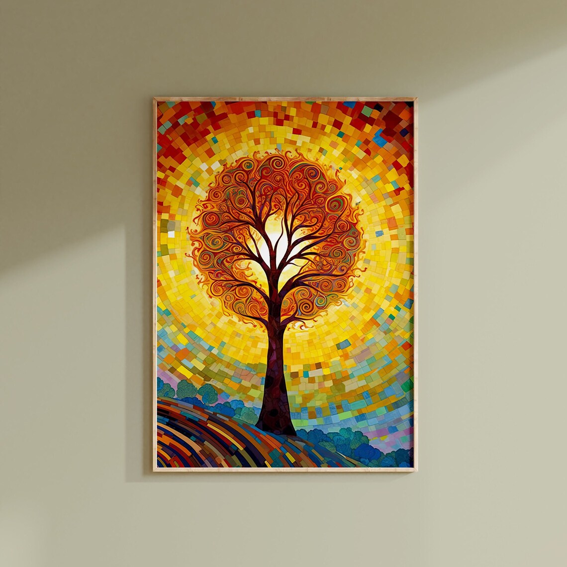 Swirling Tree of Life Mosaic Golden Sun Art Deco Style Poster - Image 2
