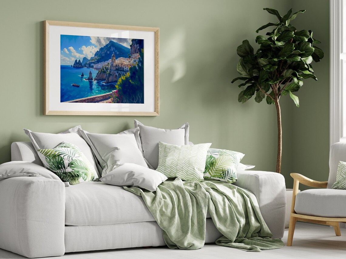 Italian Coastal Town Dome Church Blue Sea Cliffs View Poster - Image 5