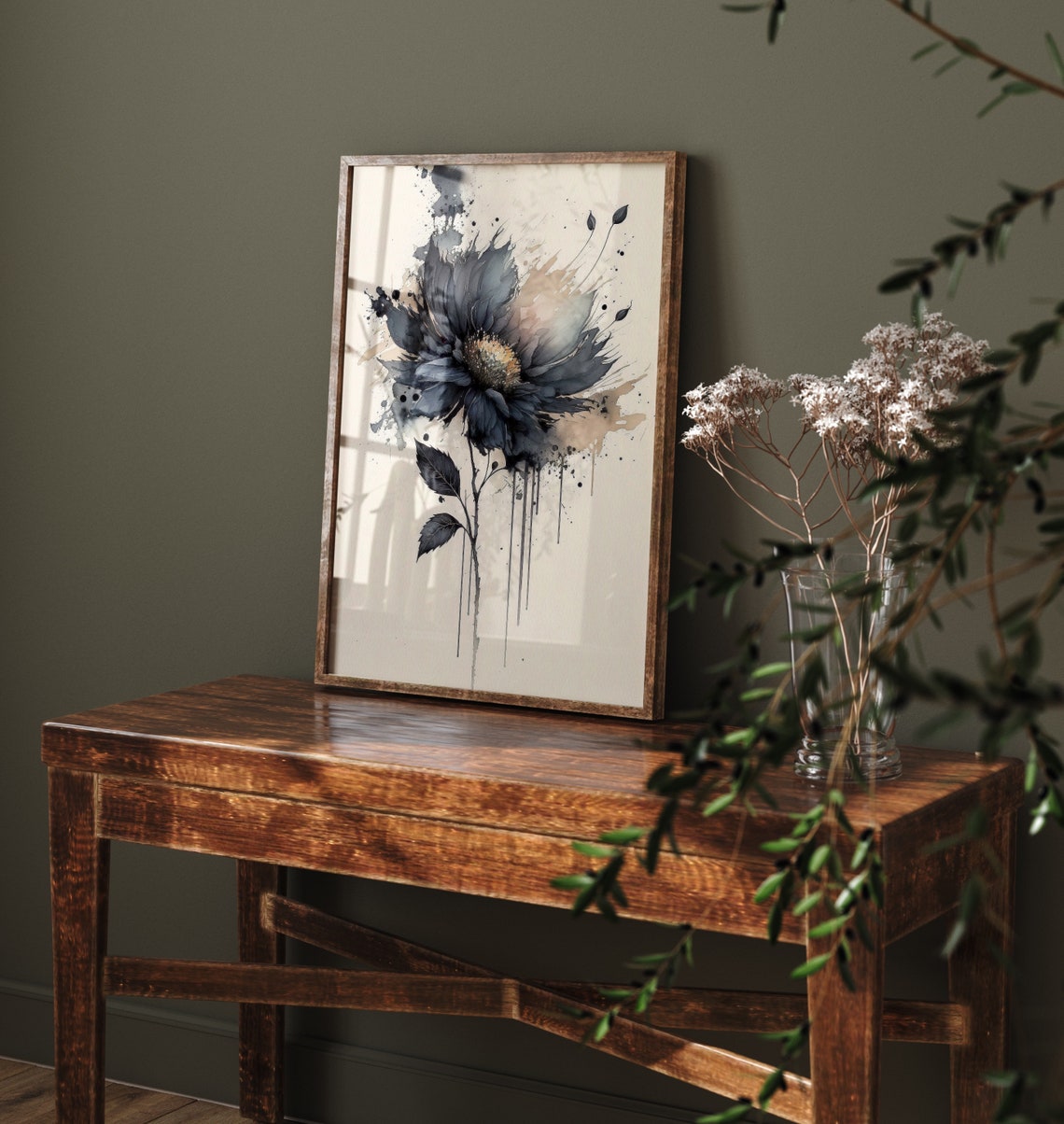 Dark Gothic Black Flower Abstract Watercolour Ink Drip Art Poster - Image 4