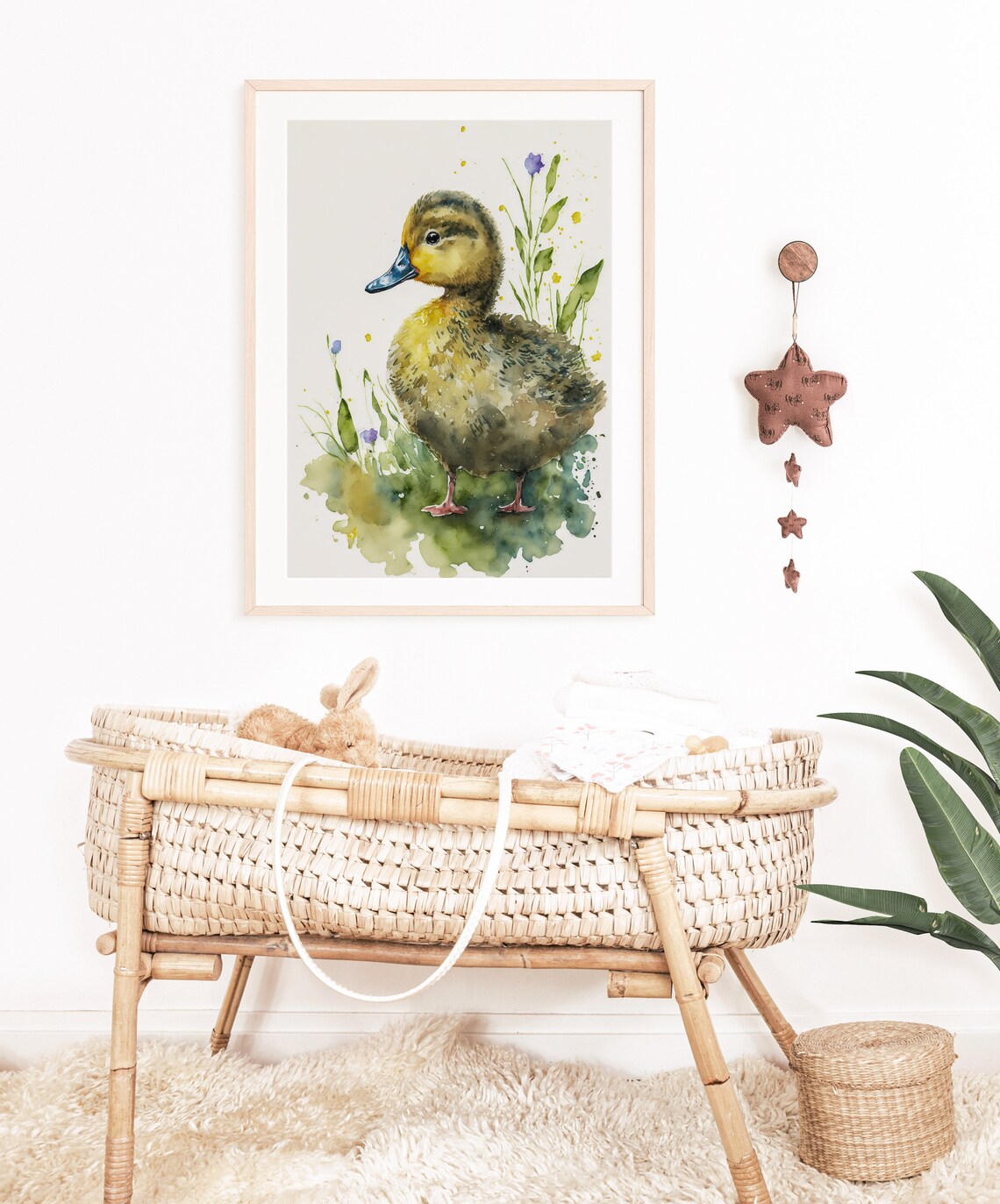 Cute Duckling Watercolor Grass Flowers Baby Nursery Art Poster - Image 3