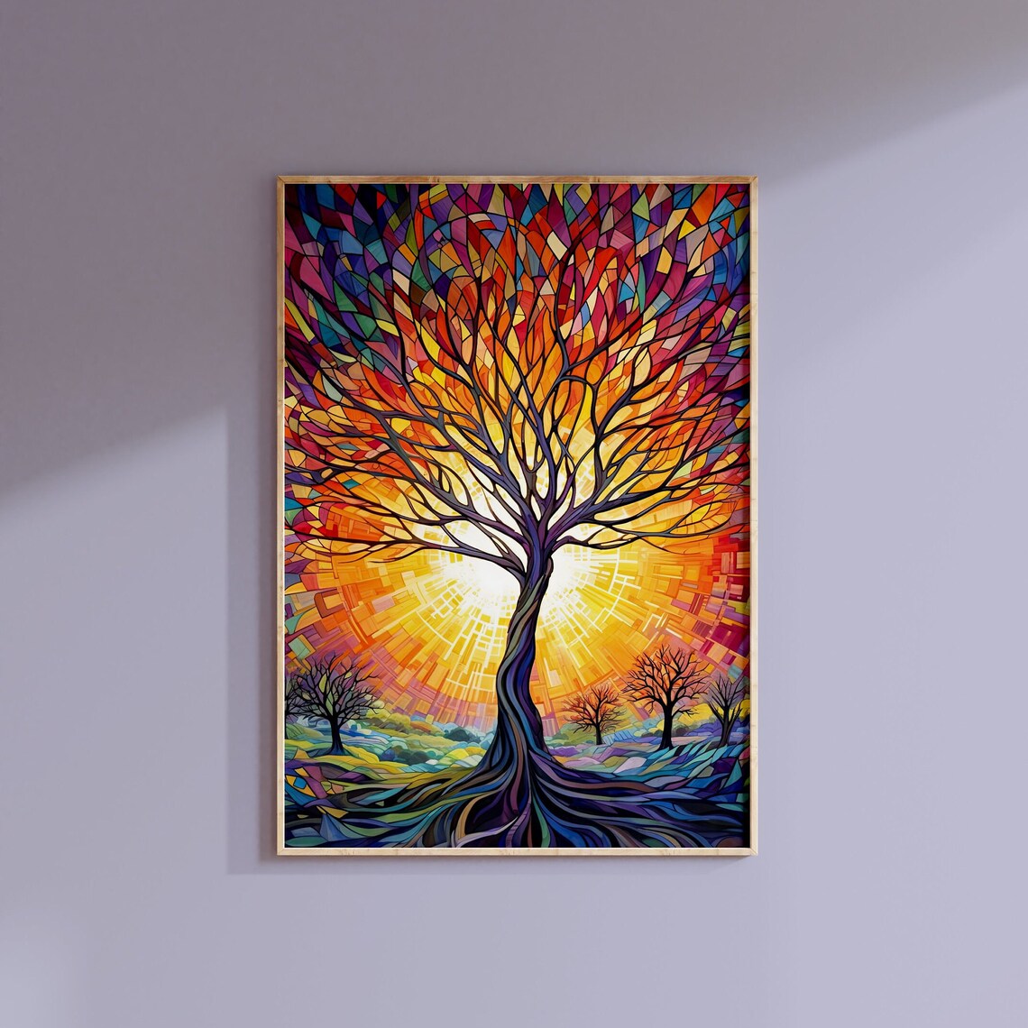 Fiery Tree Of Life Mosaic Sunset Stained Glass Nature Poster - Image 3