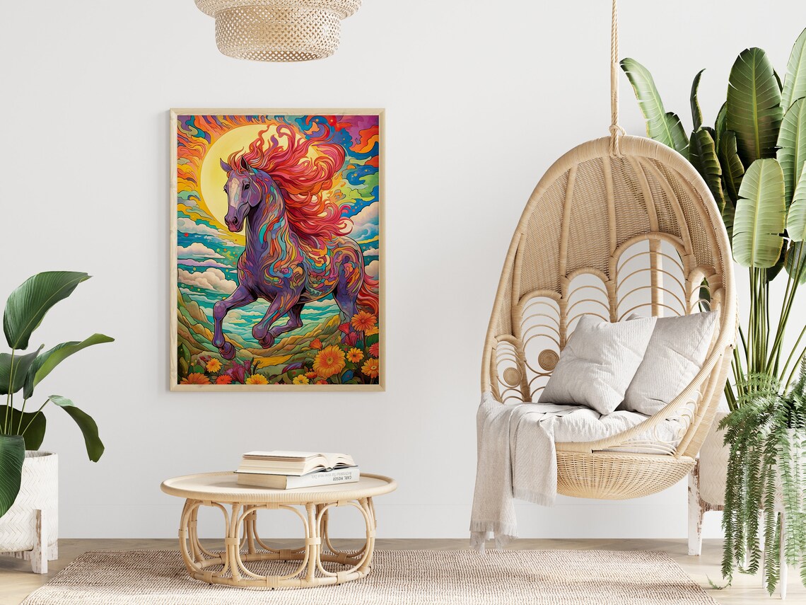 Psychedelic Rainbow Mane Horse Galloping Sun Colorful Art Poster - Image 4