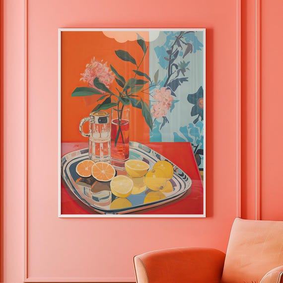 Colorful Citrus Still Life Art Modern Kitchen Wall Decor Vibrant Fruit And Floral For Dining Room