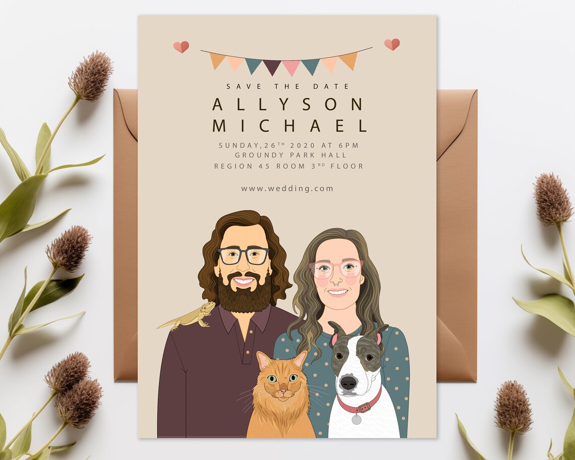 Custom Couple Portraits Wedding Save The Dates - Image 3