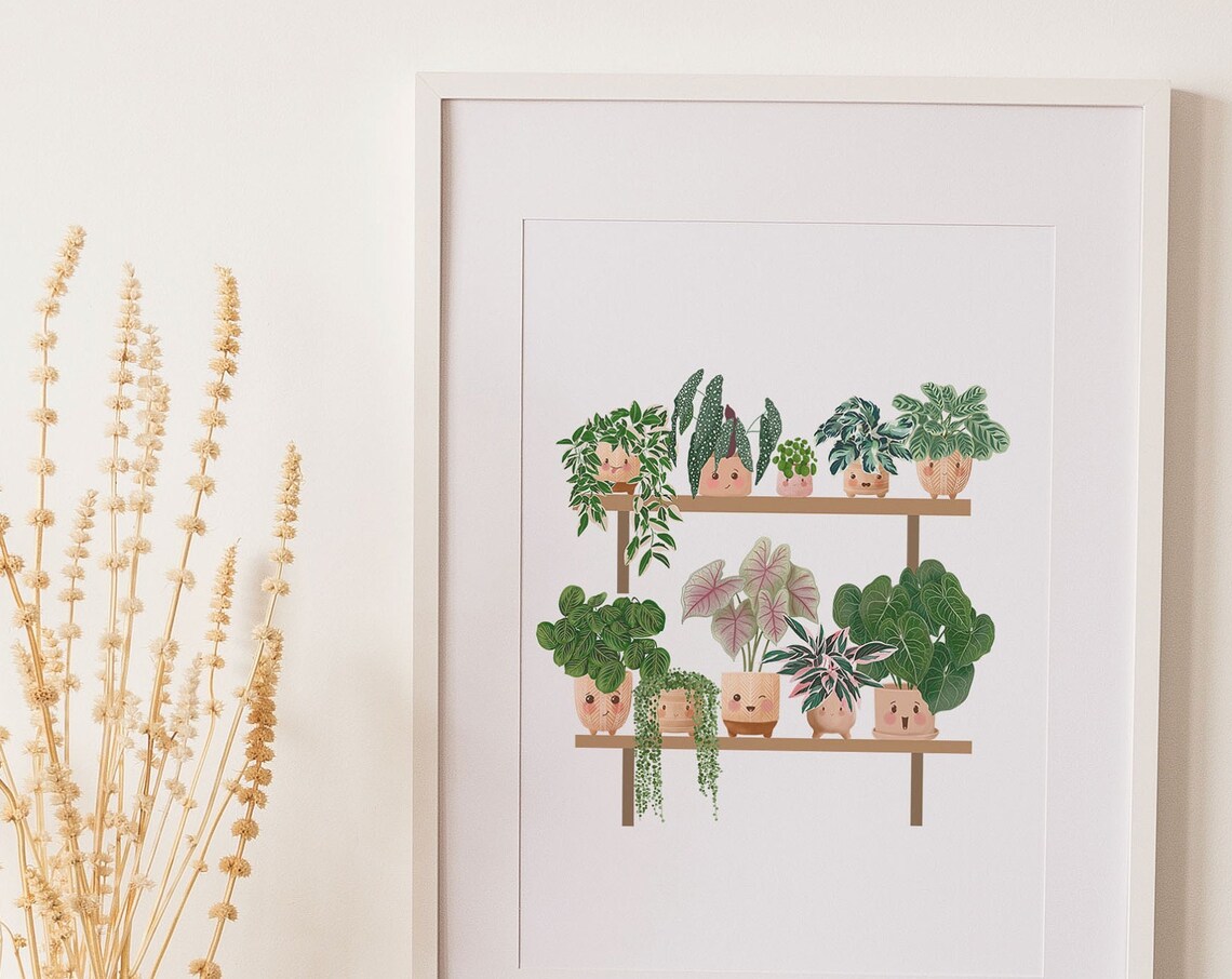 Ten Happy Face Plants On Wooden Bench Botanical Illustration Poster - Image 3
