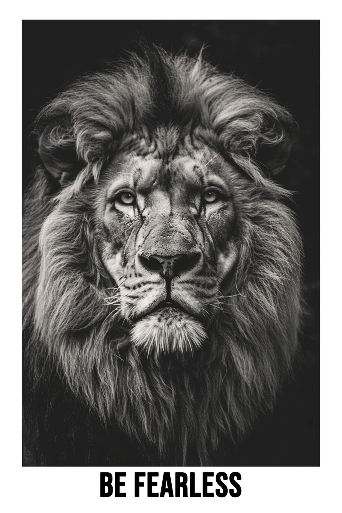 Be Fearless Lion Portrait Black And White Photography Poster - Image 2