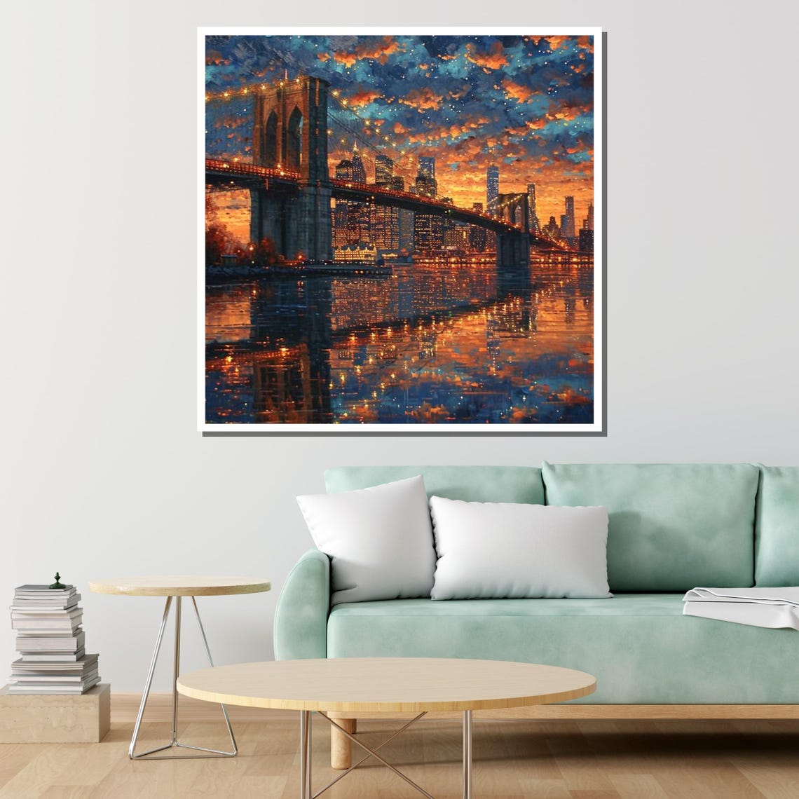 Brooklyn Bridge New York Sunset Skyline Lights Water Reflection Poster - Image 4