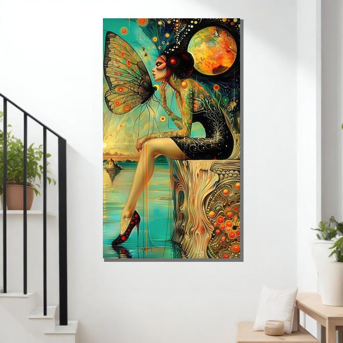 Fantasy Butterfly Woman Surreal Art Print Whimsical Wall Decor Colorful Dreamscape Design Home Decor Ready To Hang Decoration - Image 3