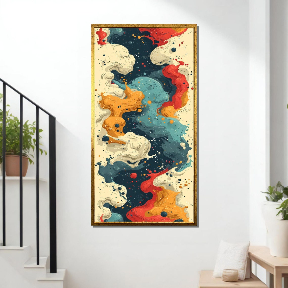 Colorful Abstract Swirl Fluid Marble Teal Red Modern Art Wall Poster