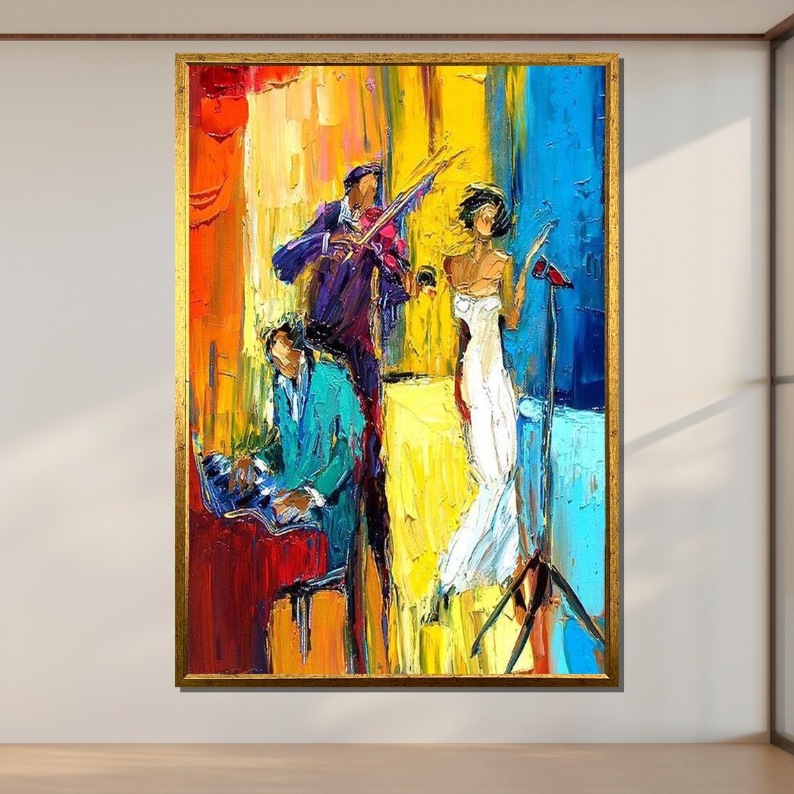 Colorful Abstract Jazz Band Singer Violinist Piano Music Lovers Wall Poster - Image 2