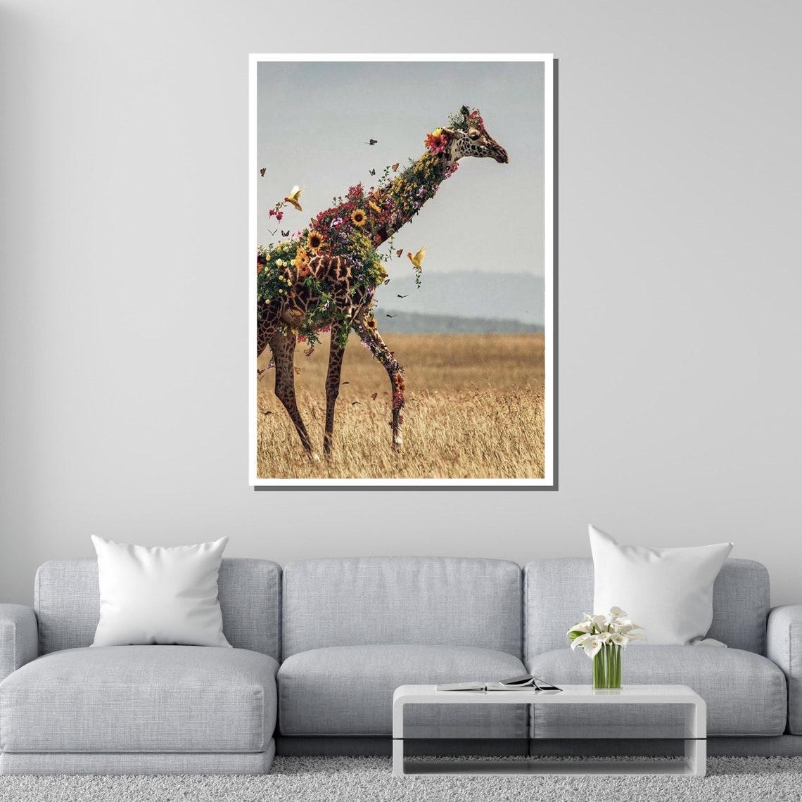 Floral Giraffe Savanna Art Flower Covered Animal Wall Poster - Image 2
