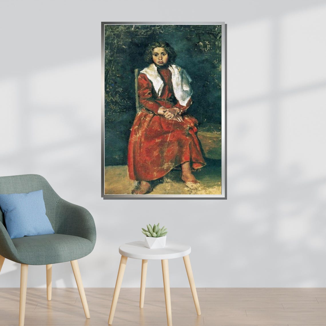Vintage Girl In Red Dress Antique Portrait Art Classic Wall Art Rustic Home Decor Ready To Hang - Image 3