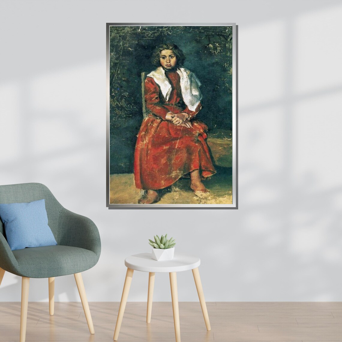 Vintage Girl In Red Dress Seated Antique Classic Portrait Art Poster - Image 3