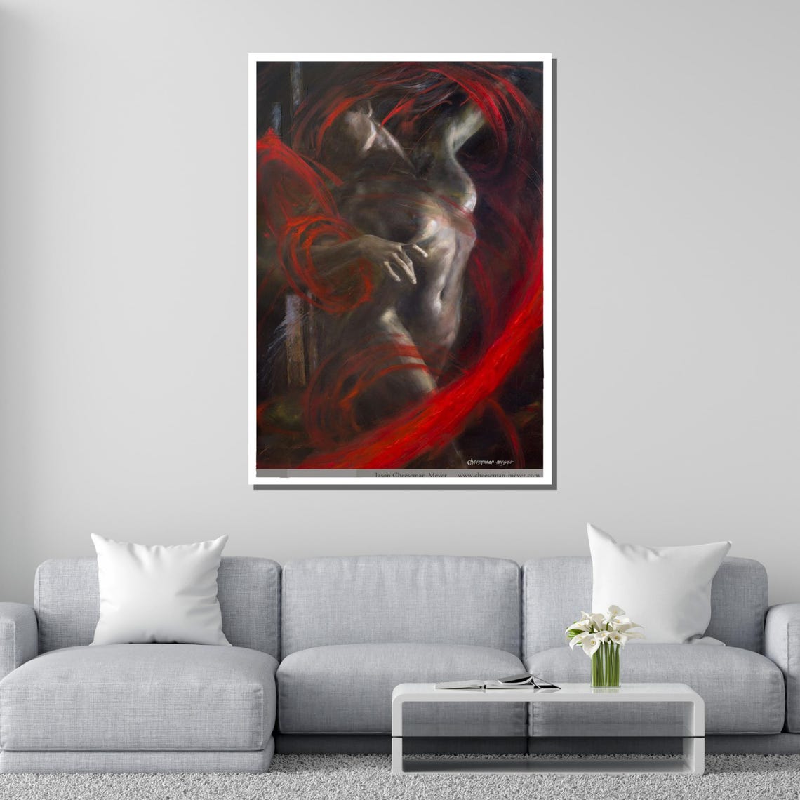 Erotic Abstract Figure Red And Black Swirl Sensual Dark Art Poster - Image 4
