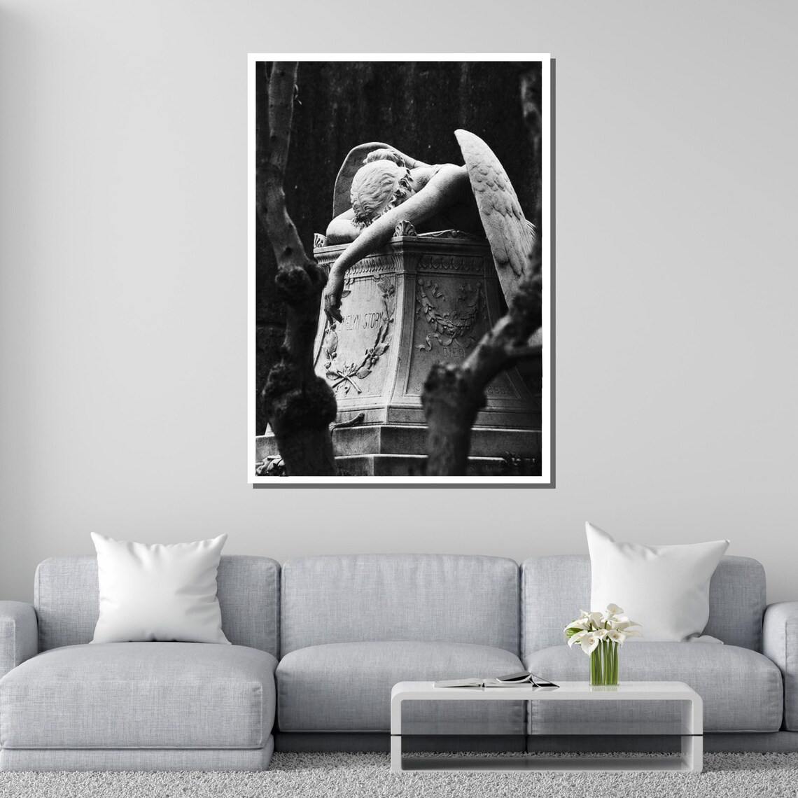 Weeping Angel Mourning Statue Gothic Cemetery Art Print - Image 2