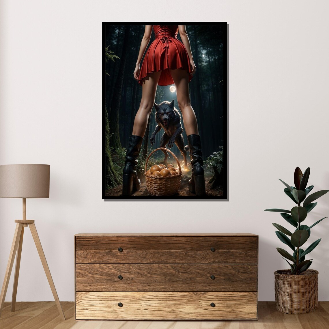 Red Riding Hood Wolf Forest Moonlit Dark Fantasy Pin Up Style Art Poster - Image 4