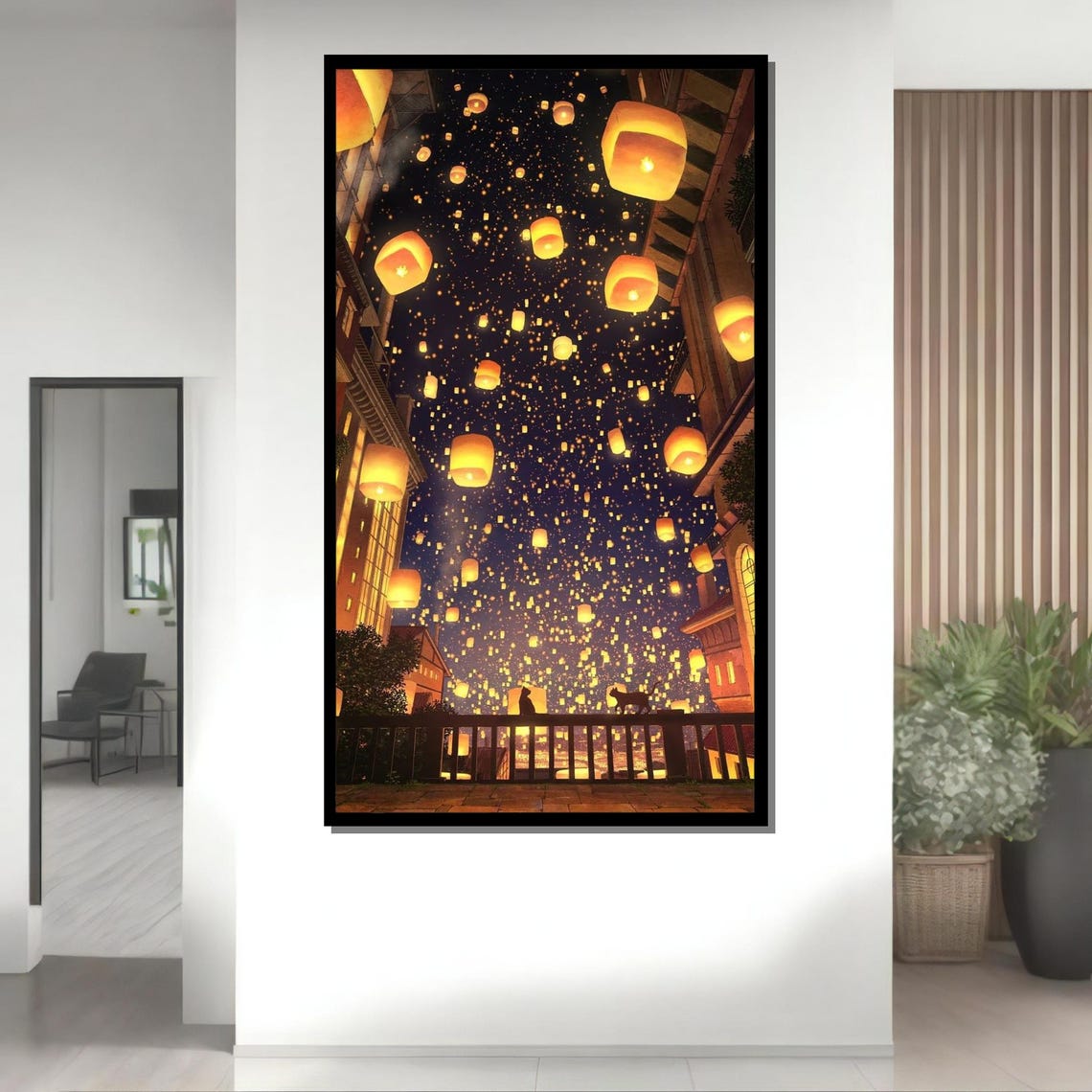 Lantern Festival Night Sky Lanterns Art Magical Evening Festival Wall Decor Ready To Hang Art - Image 4