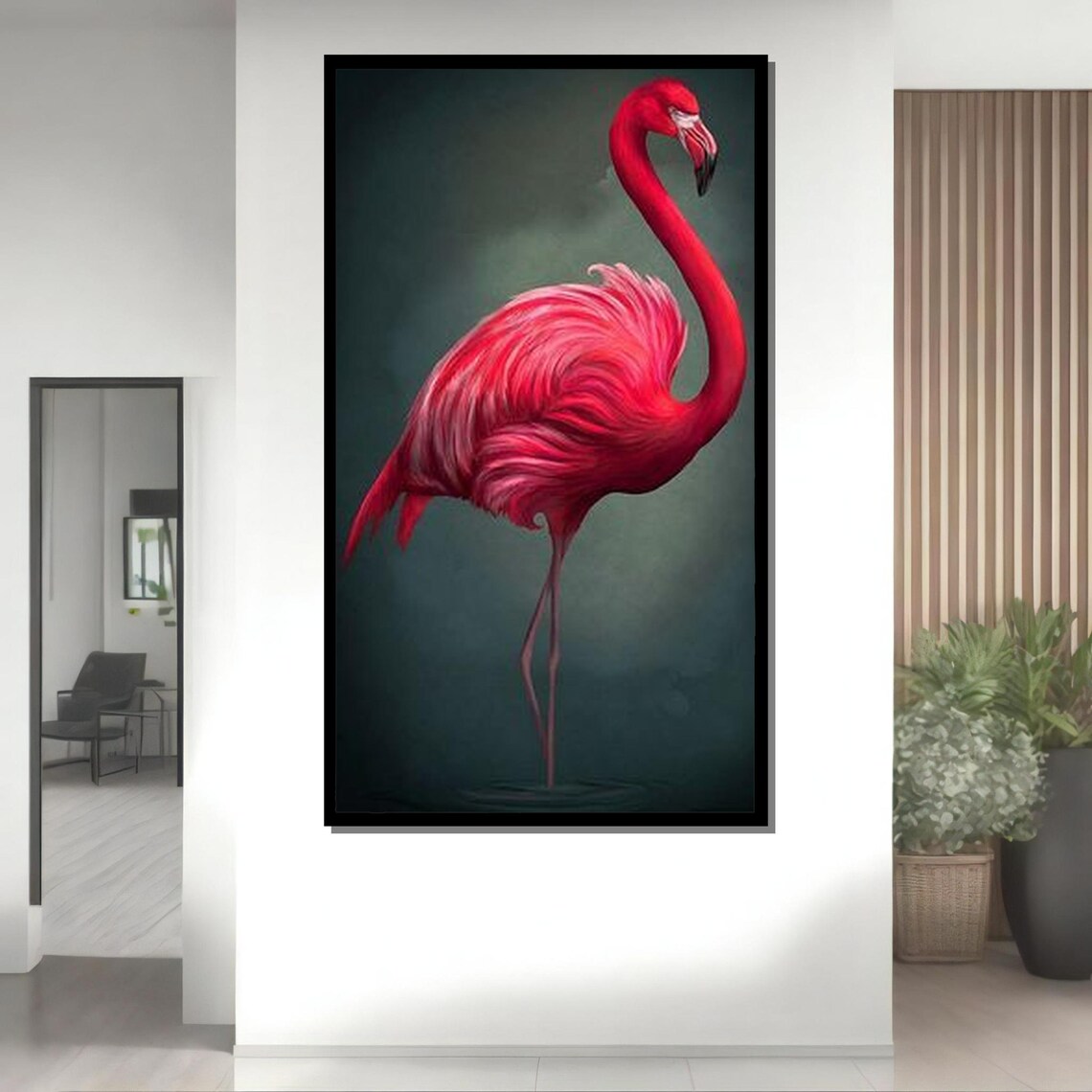 Elegant Pink Flamingo Standing Graceful Bird Vibrant Animal Art Poster - Image 3