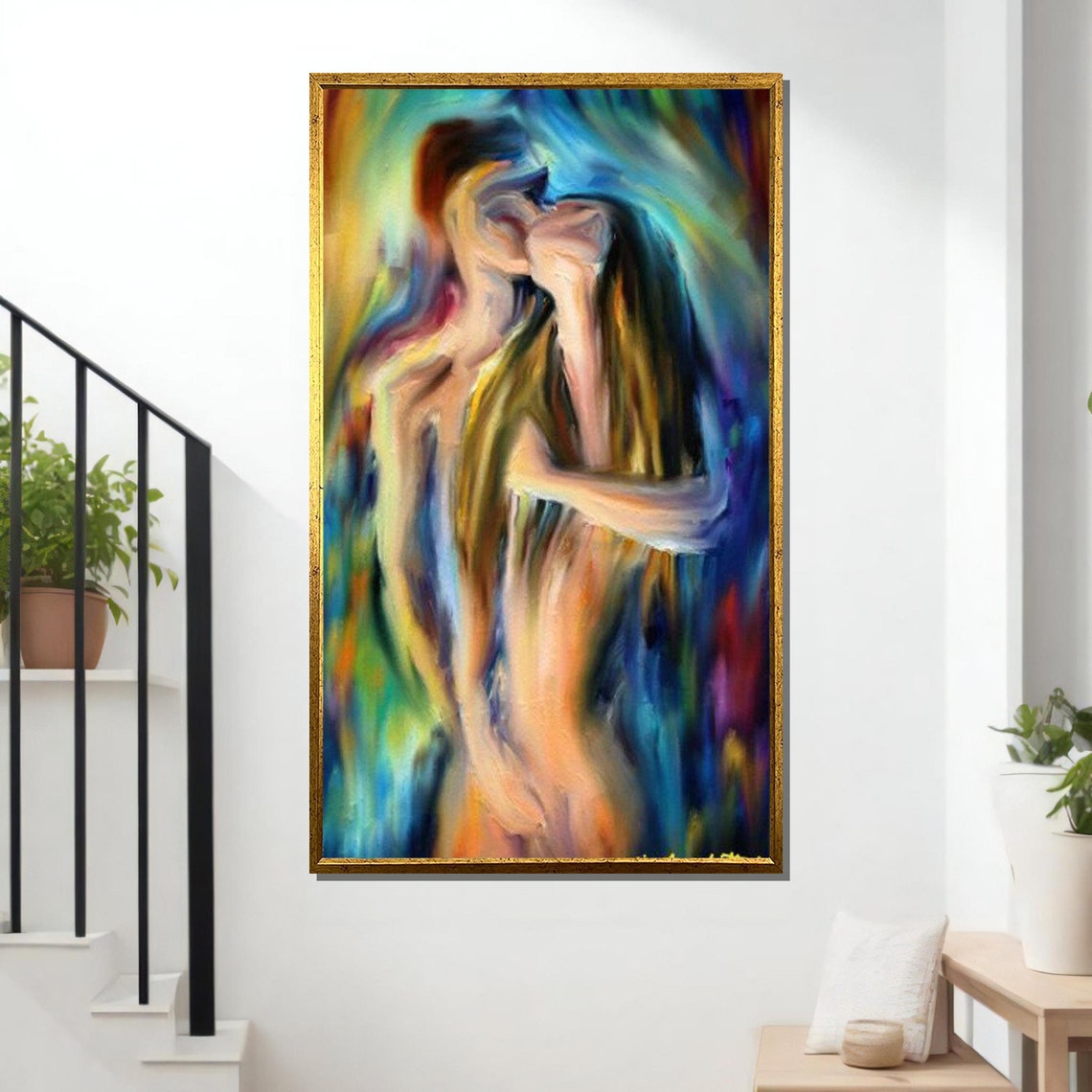 Passionate Embrace Erotic Art Print Sensual Lovers Painting Abstract Nude Romantic Wall Art Ready To Hang