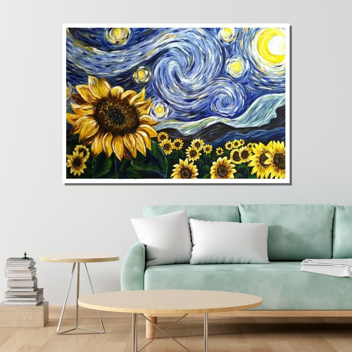 Starry Night Sunflowers Van Gogh Style Swirling Sky Floral Art Poster - Image 4