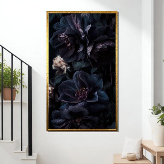 Dark Floral Elegance Midnight Bloom Art Gothic Flower Print Mystical Floral Wall Decor Moody Flower Ready To Hang