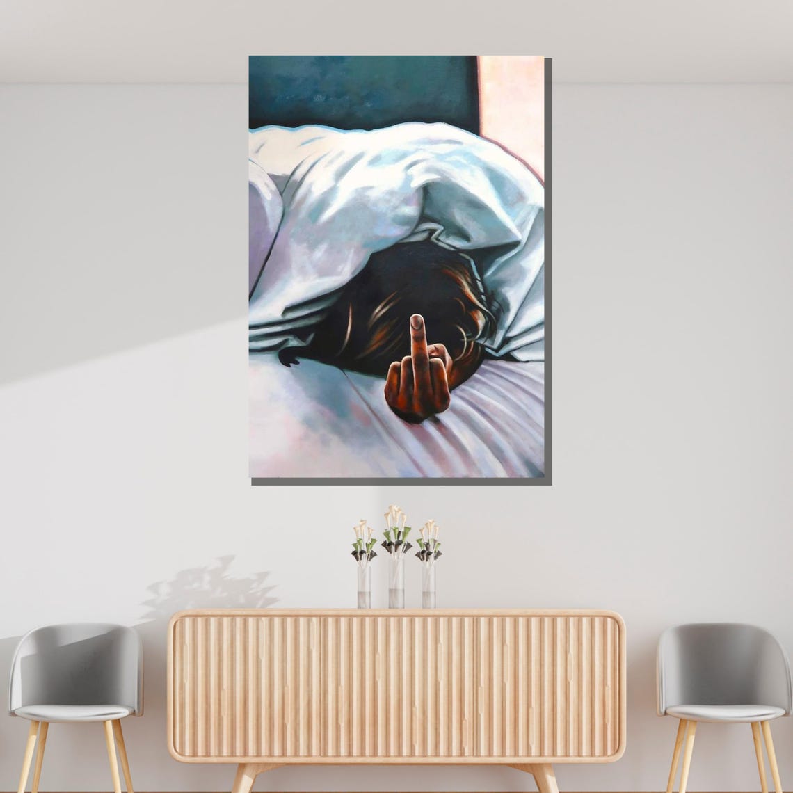 Defiant Middle Finger In Bed Edgy Humorous Modern Art Poster - Image 3