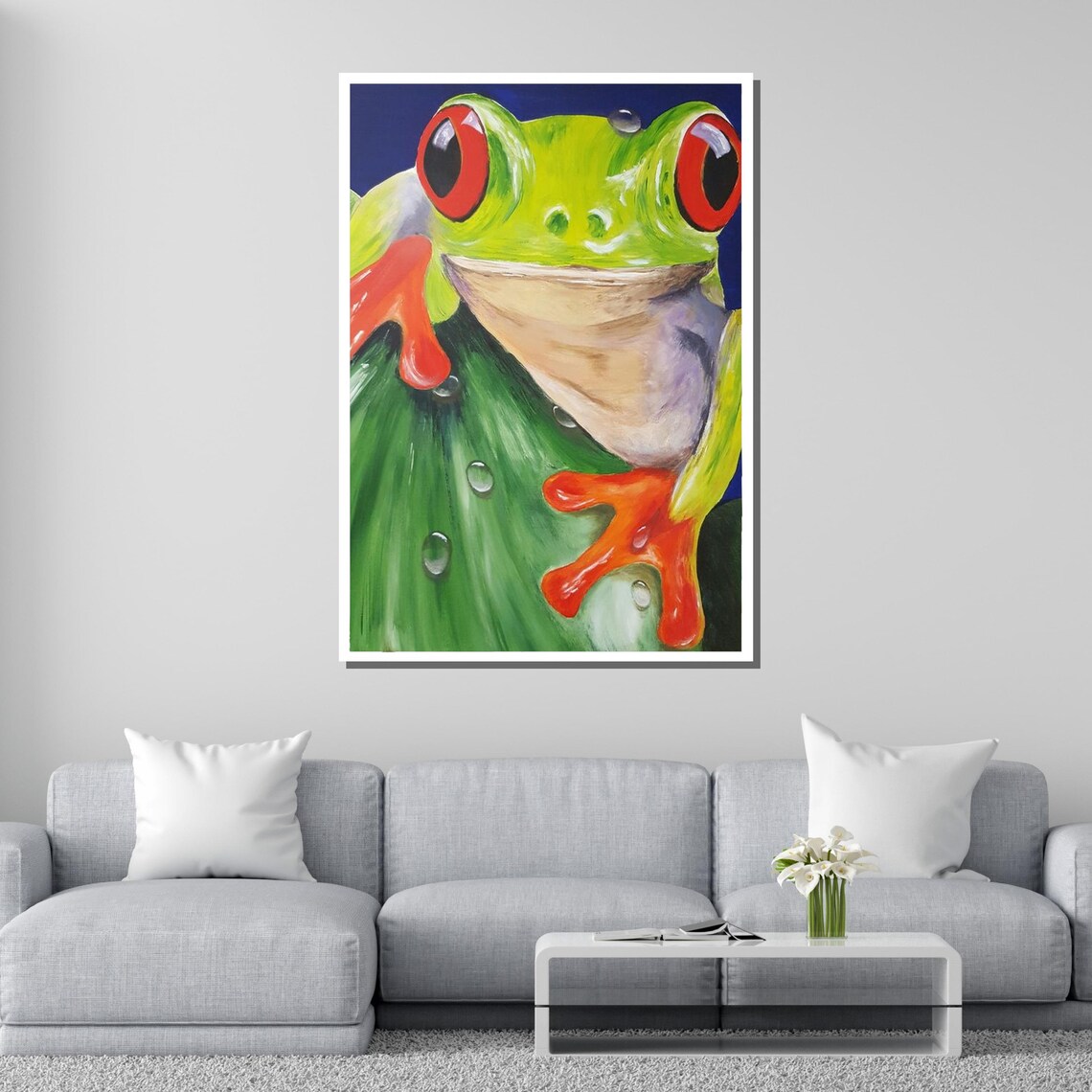 Red Eyed Tree Frog Close Up Colorful Tropical Frog Painting Art Poster - Image 2