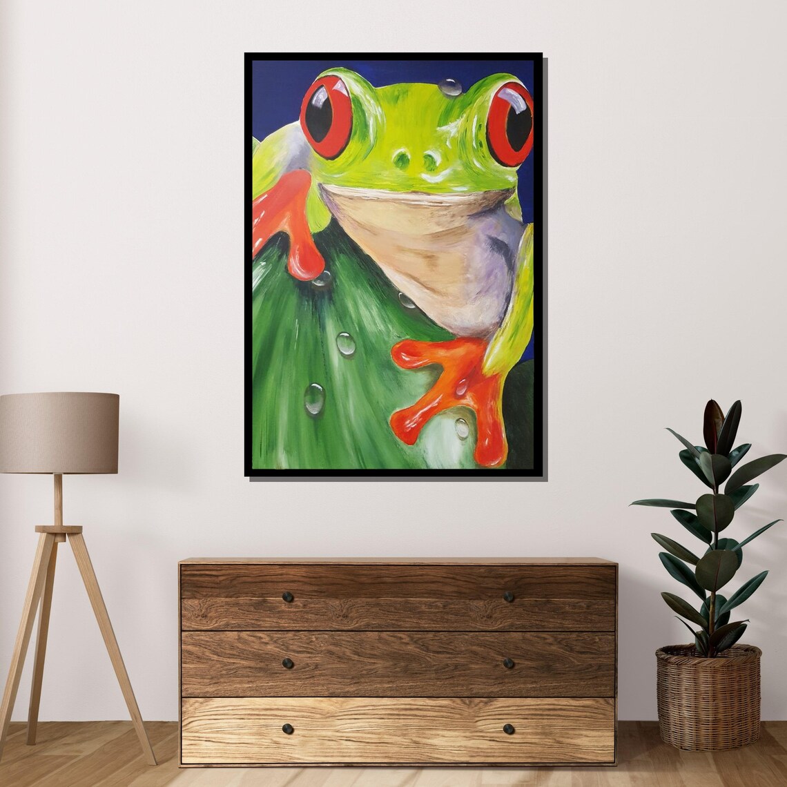 Red Eyed Tree Frog Close Up Colorful Tropical Frog Painting Art Poster - Image 4