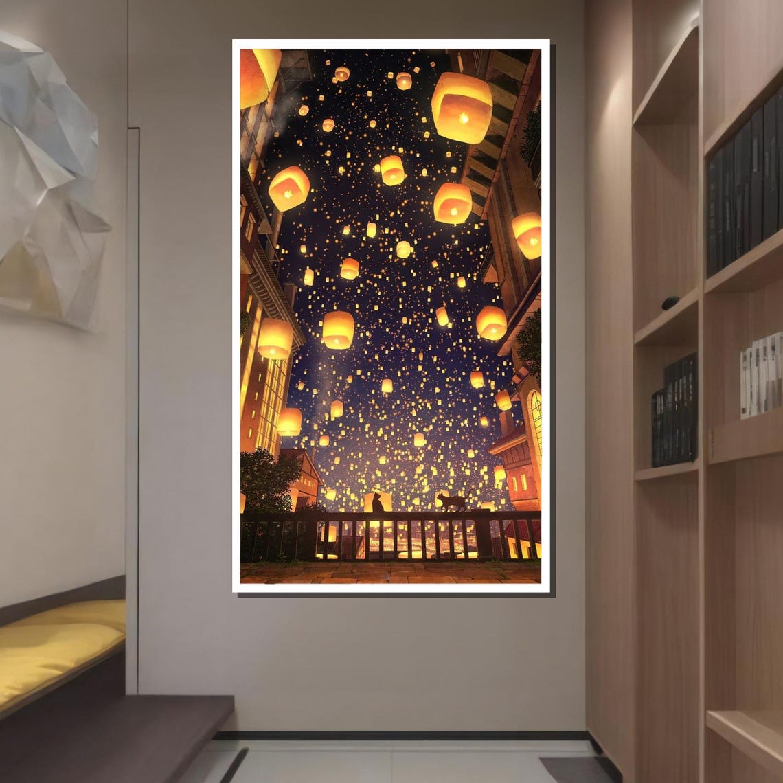 Lantern Festival Night Sky Lanterns Art Magical Evening Festival Wall Decor Ready To Hang Art - Image 2
