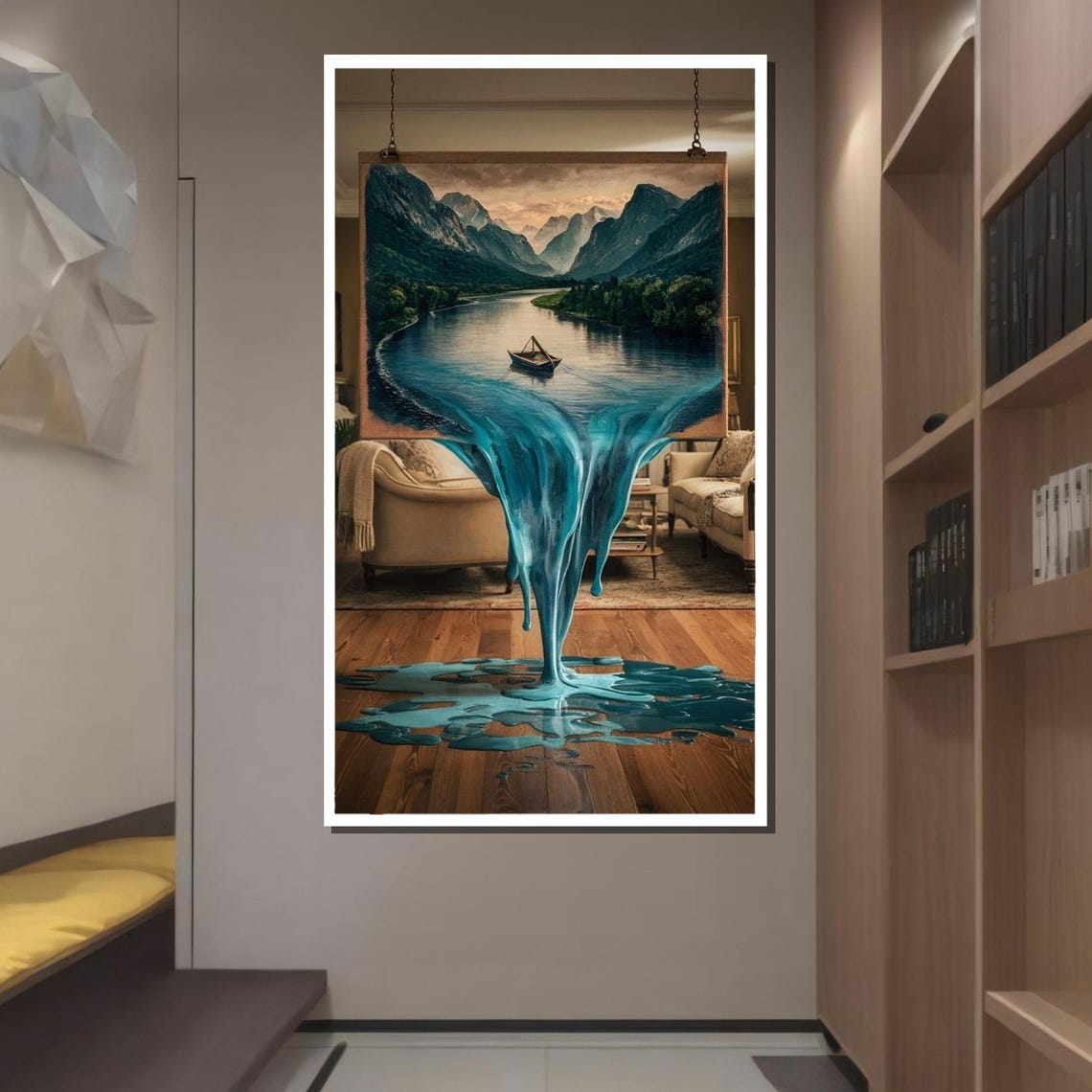 Surreal Melting Landscape 3d Waterfall Art Dreamlike River Painting Fantasy Wall Art Ready To Hang Surrealism Decor - Image 2