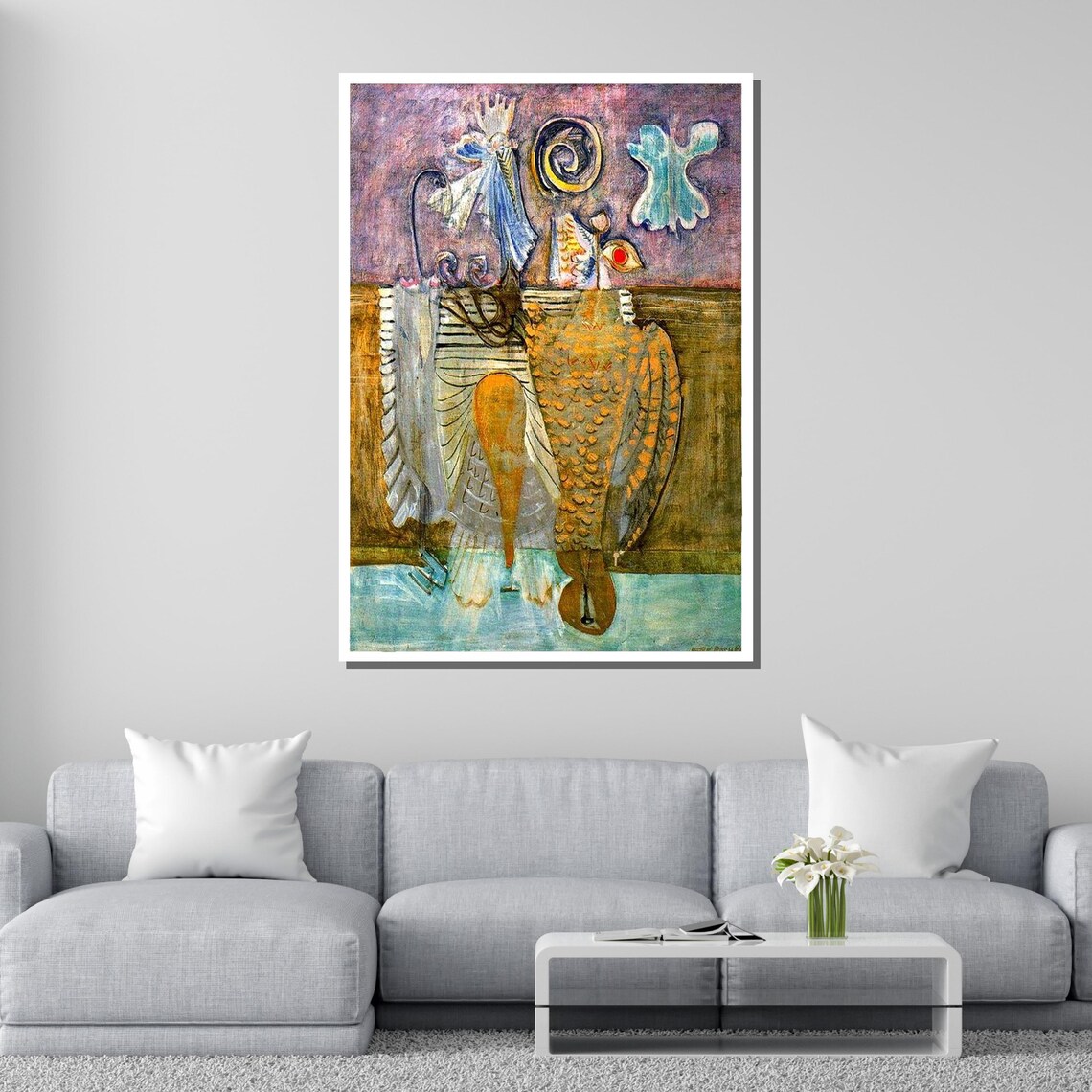 Abstract Surrealist Owl Birds Vintage Modernist Animal Art Wall Poster - Image 2