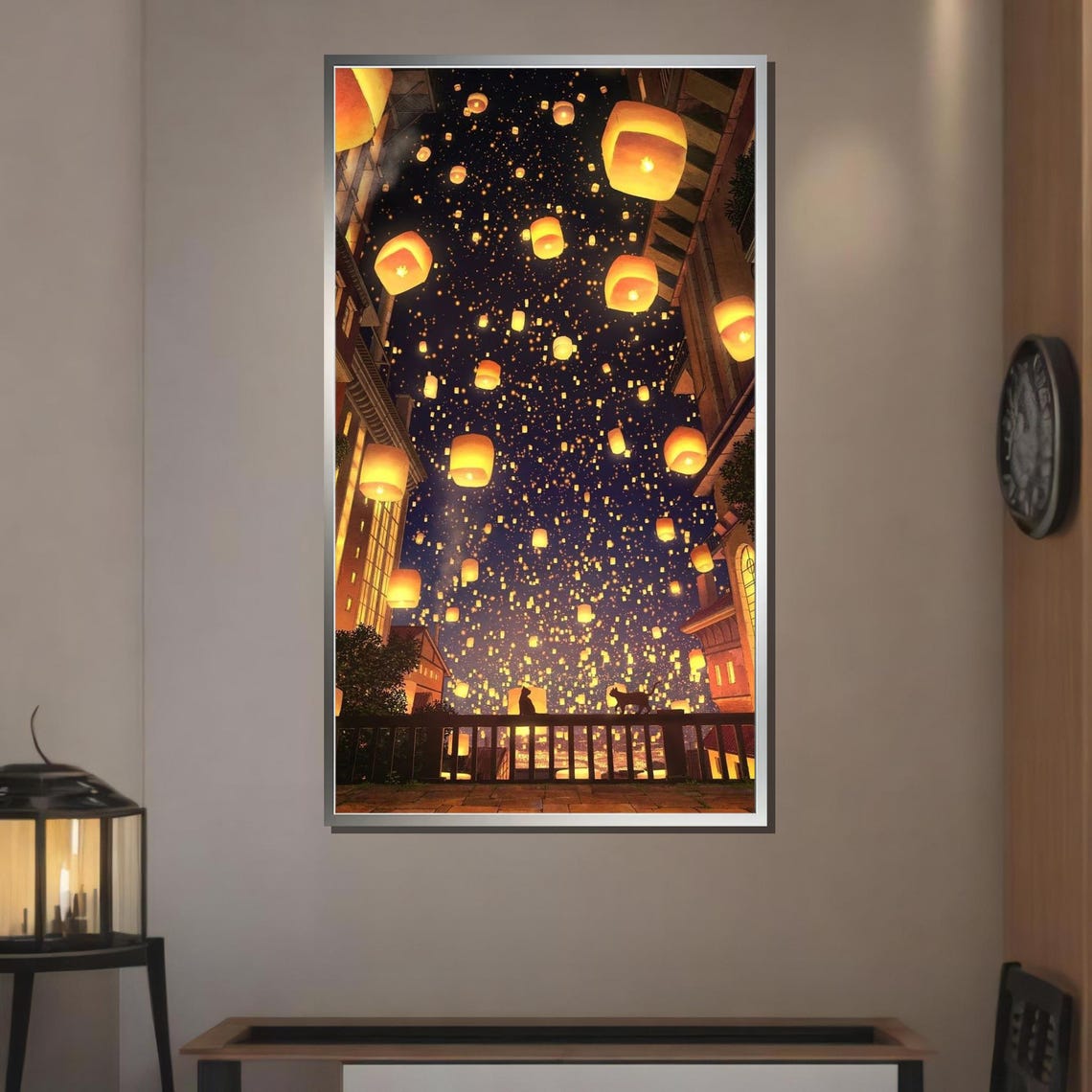 Lantern Festival Night Sky Lanterns Art Magical Evening Festival Wall Decor Ready To Hang Art - Image 3