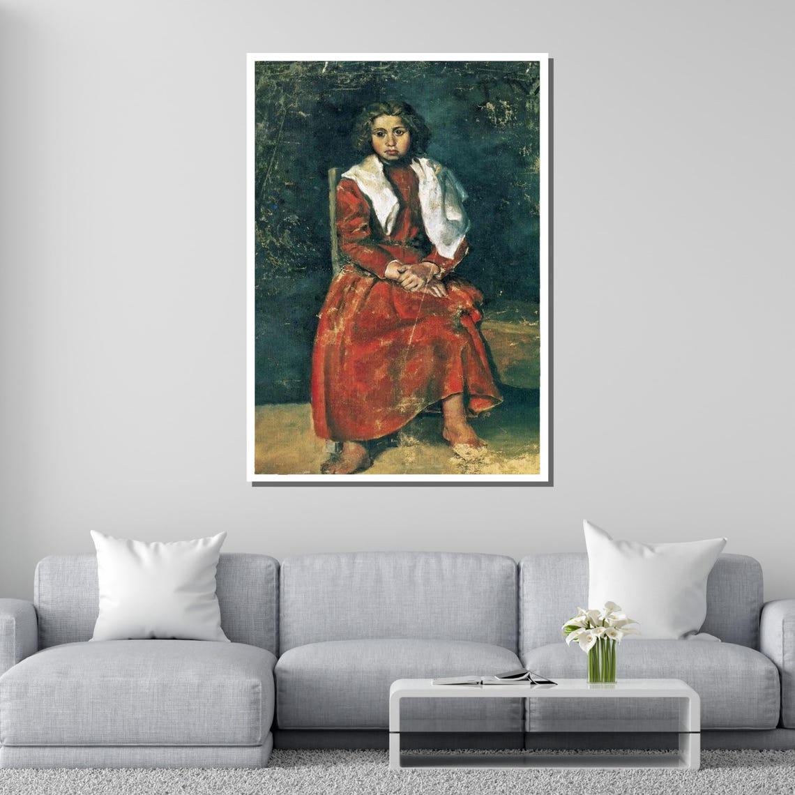 Vintage Girl In Red Dress Antique Portrait Art Classic Wall Art Rustic Home Decor Ready To Hang - Image 2