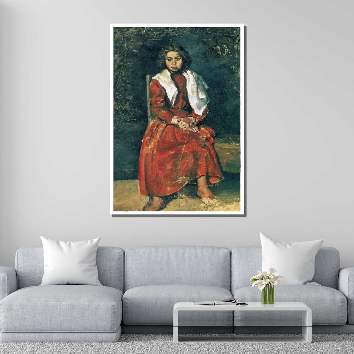 Vintage Girl In Red Dress Seated Antique Classic Portrait Art Poster - Image 2