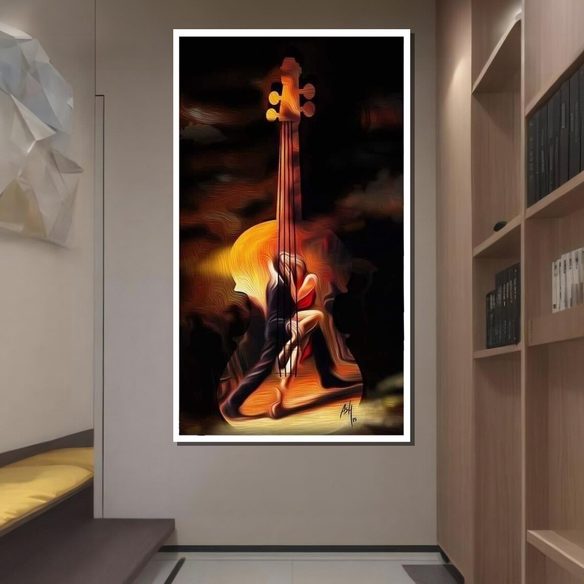 Tango Dancers Merged With Cello Fiery Abstract Music Dance Art Poster - Image 2