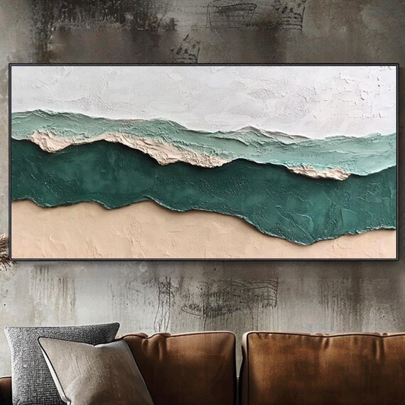 Wabi Sabi Green Ocean Wave Plaster Texture Minimalist Abstract Coastal Art Poster