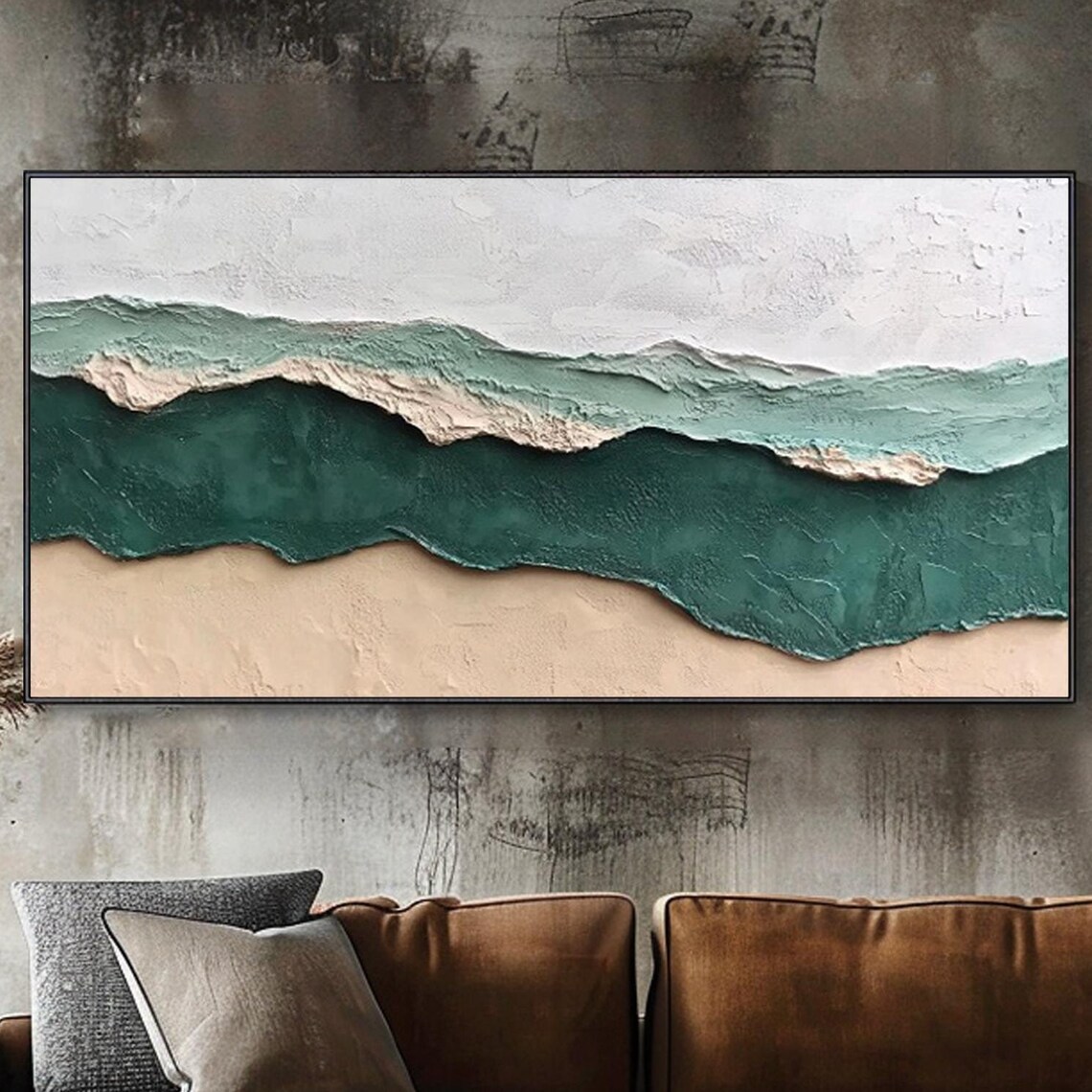 Wabi Sabi Green Ocean Wave Plaster Texture Minimalist Abstract Coastal Art Poster