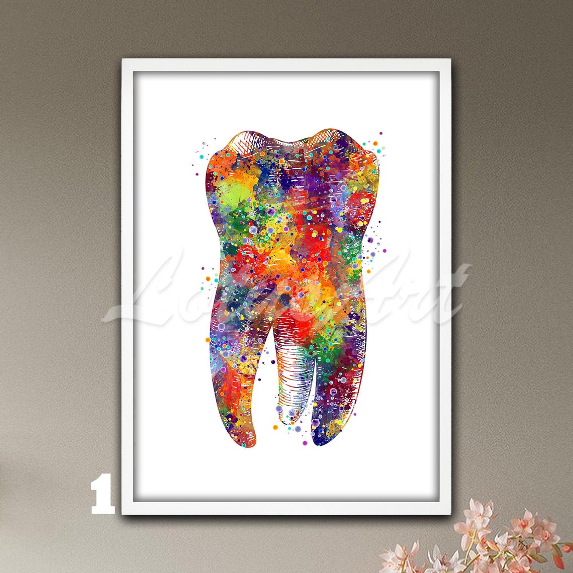 Rainbow Molar Tooth Watercolor Dentist Gift Clinic Decor Poster
