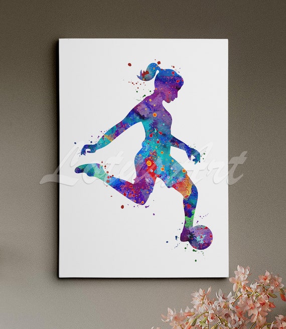 Soccer Female Watercolor Print Sport Wall Art Home Decor Nursery Girls Room Decor Personalised Gift